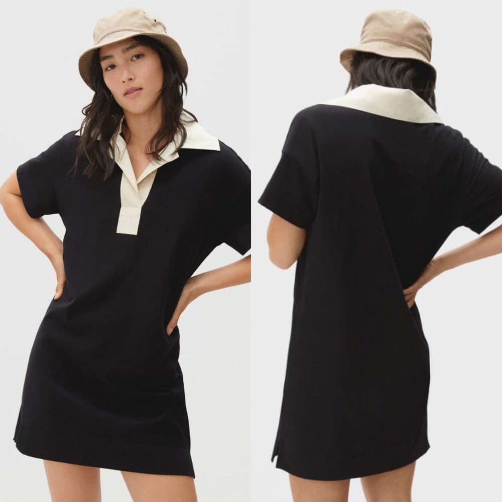 Everlane Black and Cream Midi Dress